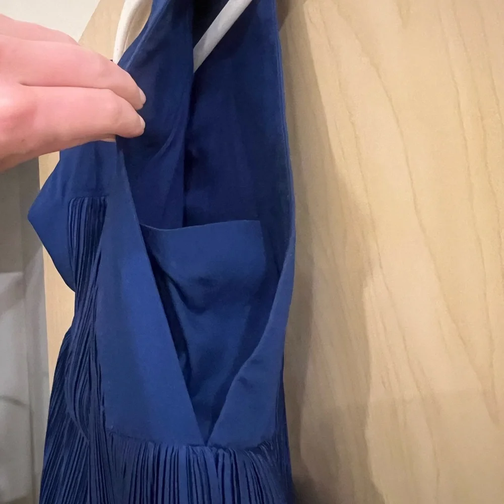 Anthropologie Cap-Sleeve Plissé Mini Dress Dark Blue Size XS - Picture 6 of 8